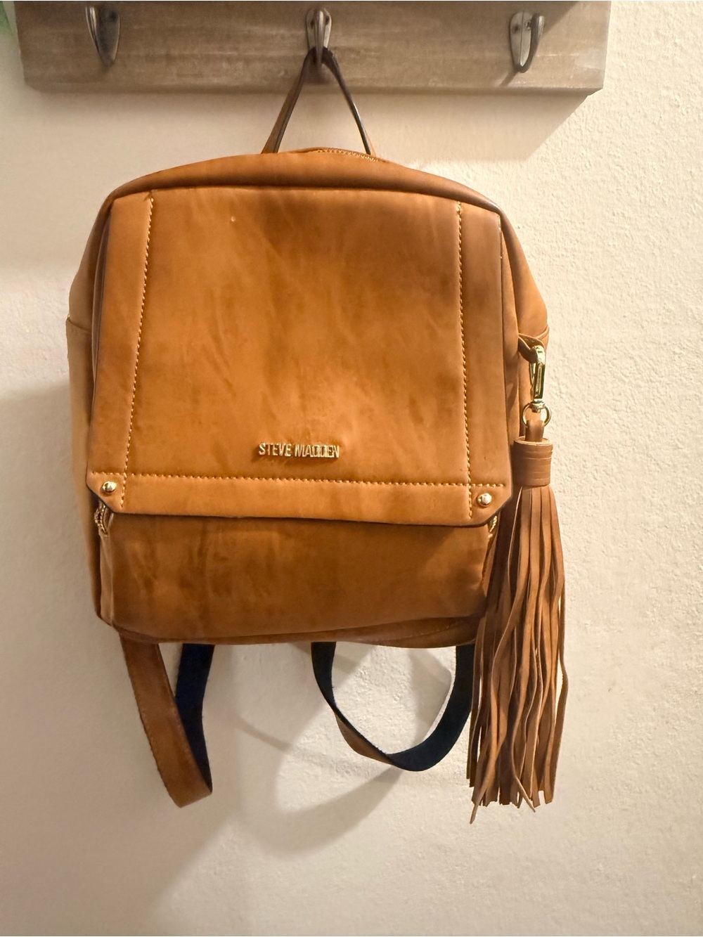 Steve Madden Cognac Fringe Leather Backpack